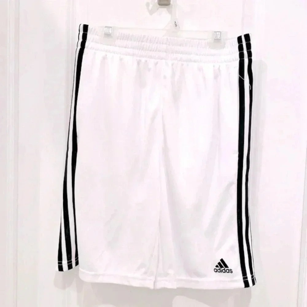Adidas Youth Large 14/16 White 3-Stripes Athletic Shorts NWOT